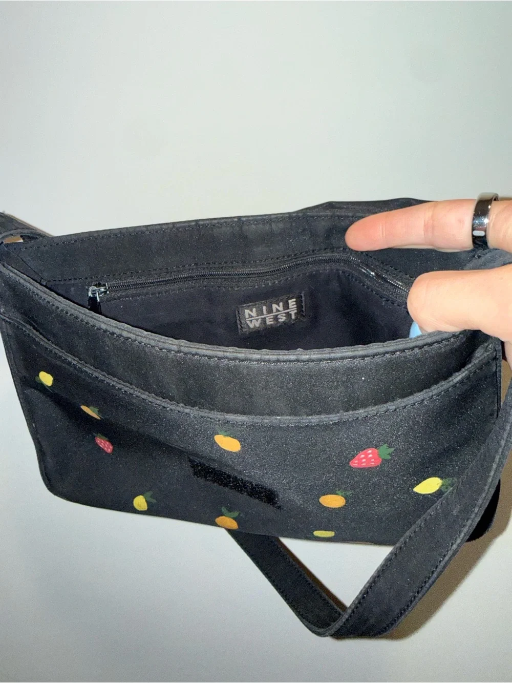 Black Nine West Strawberry & Citrus Print Shoulder Bag